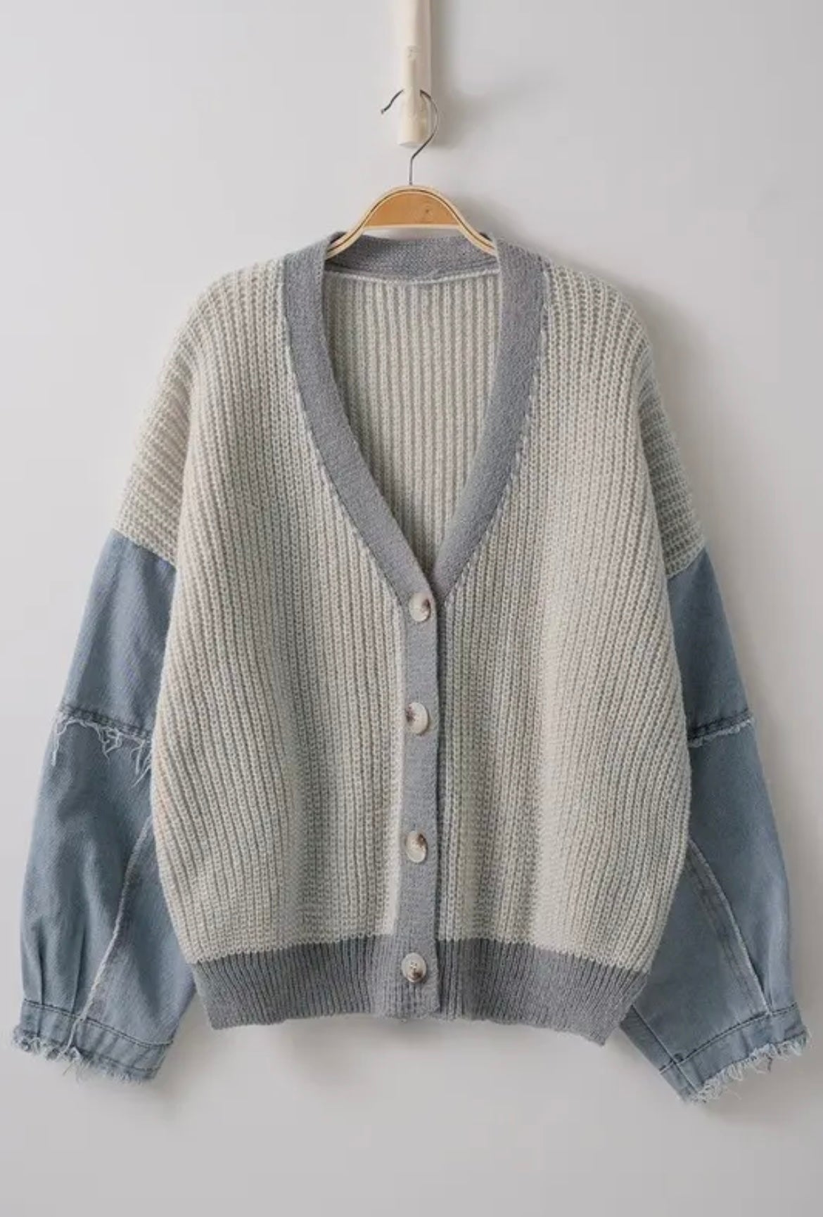 Gray Denim Sleeves Cardigan