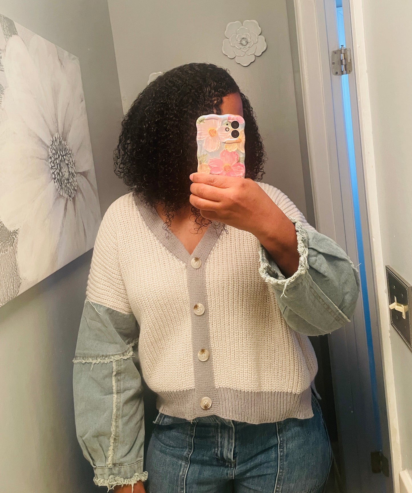 Gray Denim Sleeves Cardigan