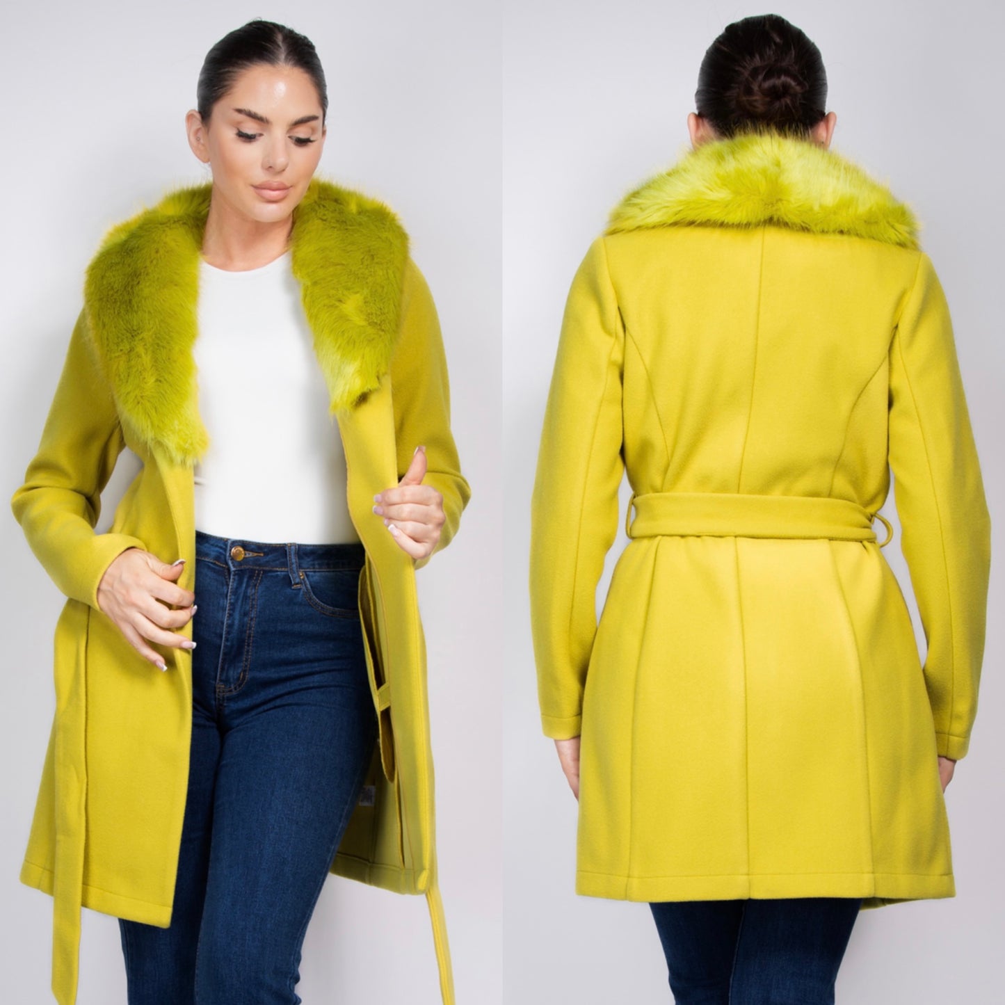 Faux Fur Belted Coat