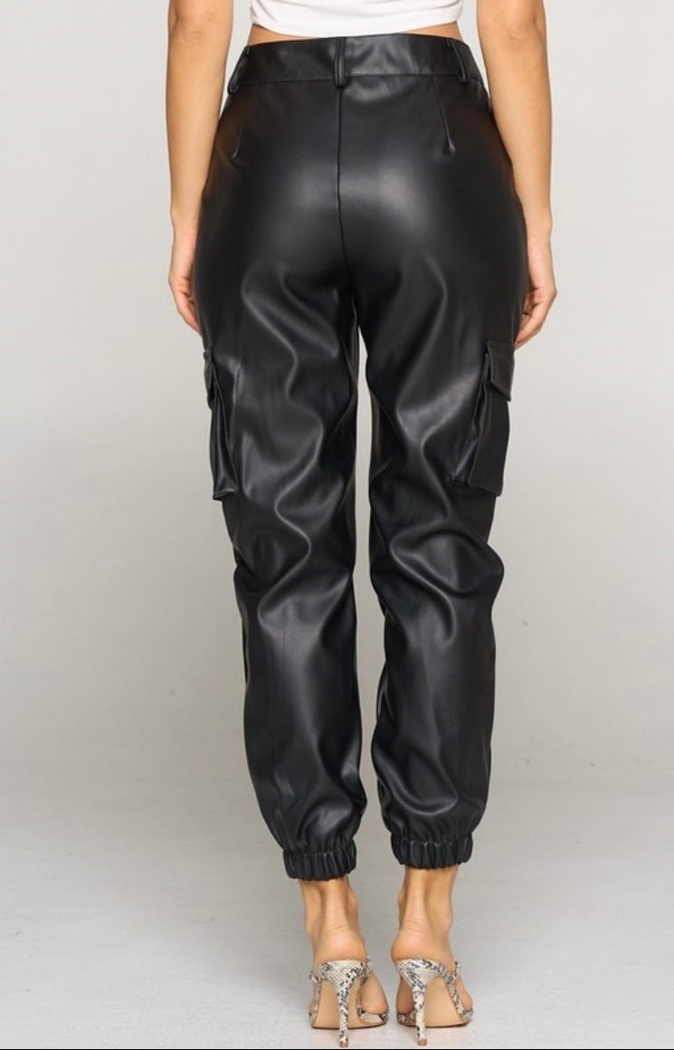 Faux Leather Cargo Pants
