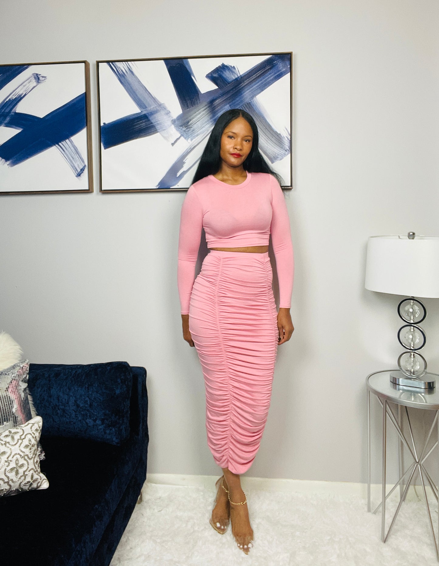 Tonya Cropped Top and Ruched Maxi Skirt Set