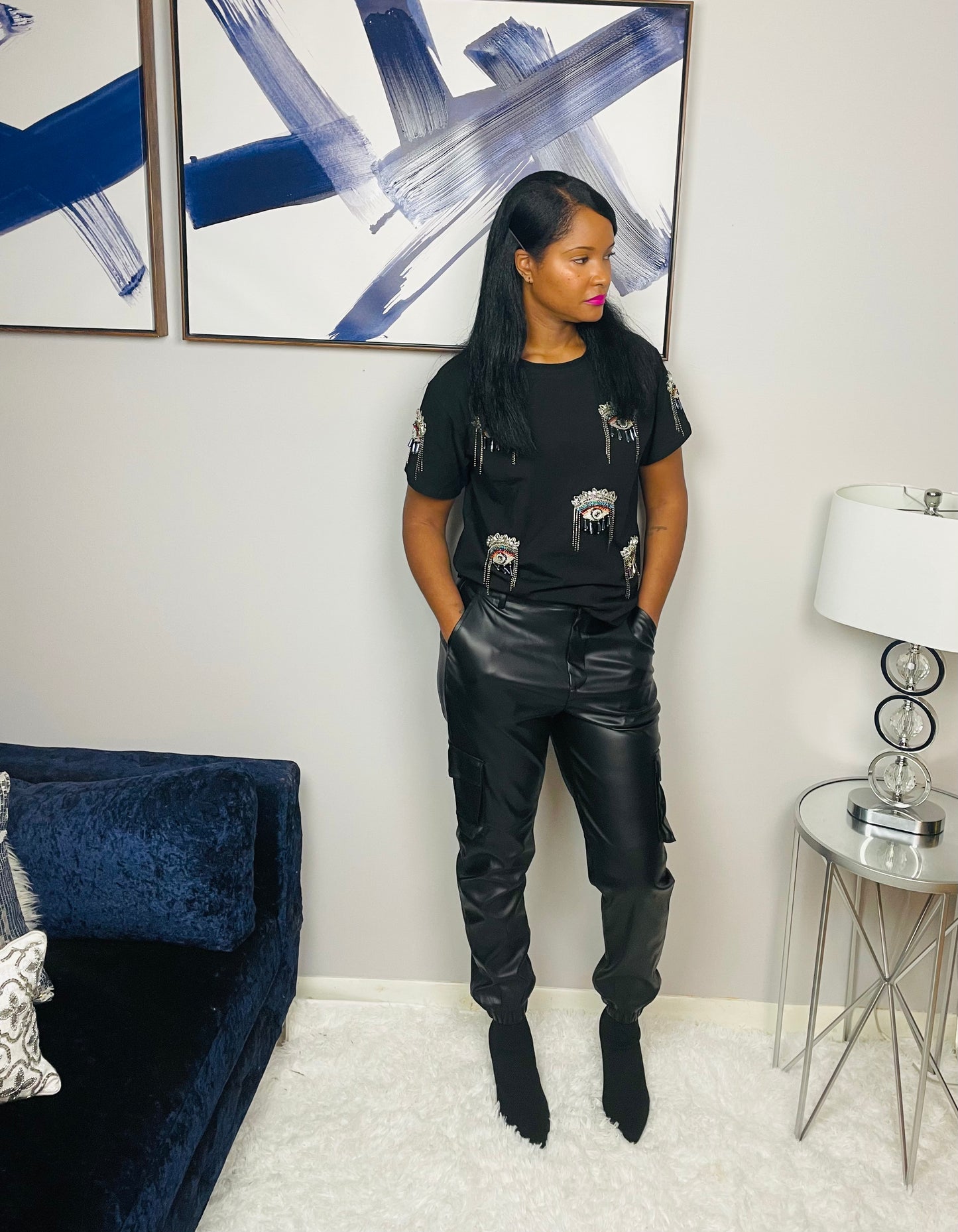Faux Leather Cargo Pants