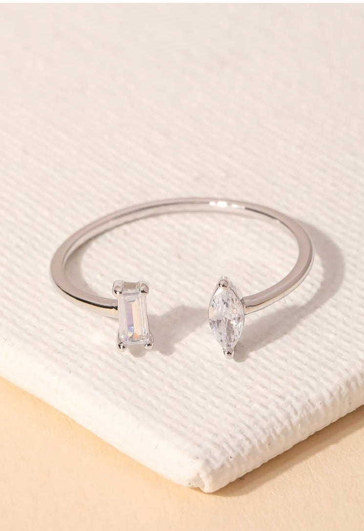 Rhinestone Open Stud Ring-Silver