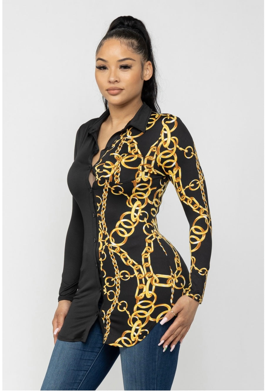 Dana half solid half chain link shirt