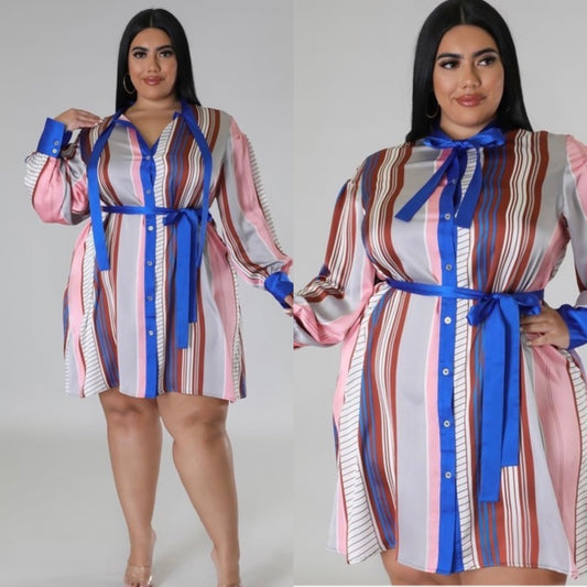 Luna Striped mini dress-Plus size