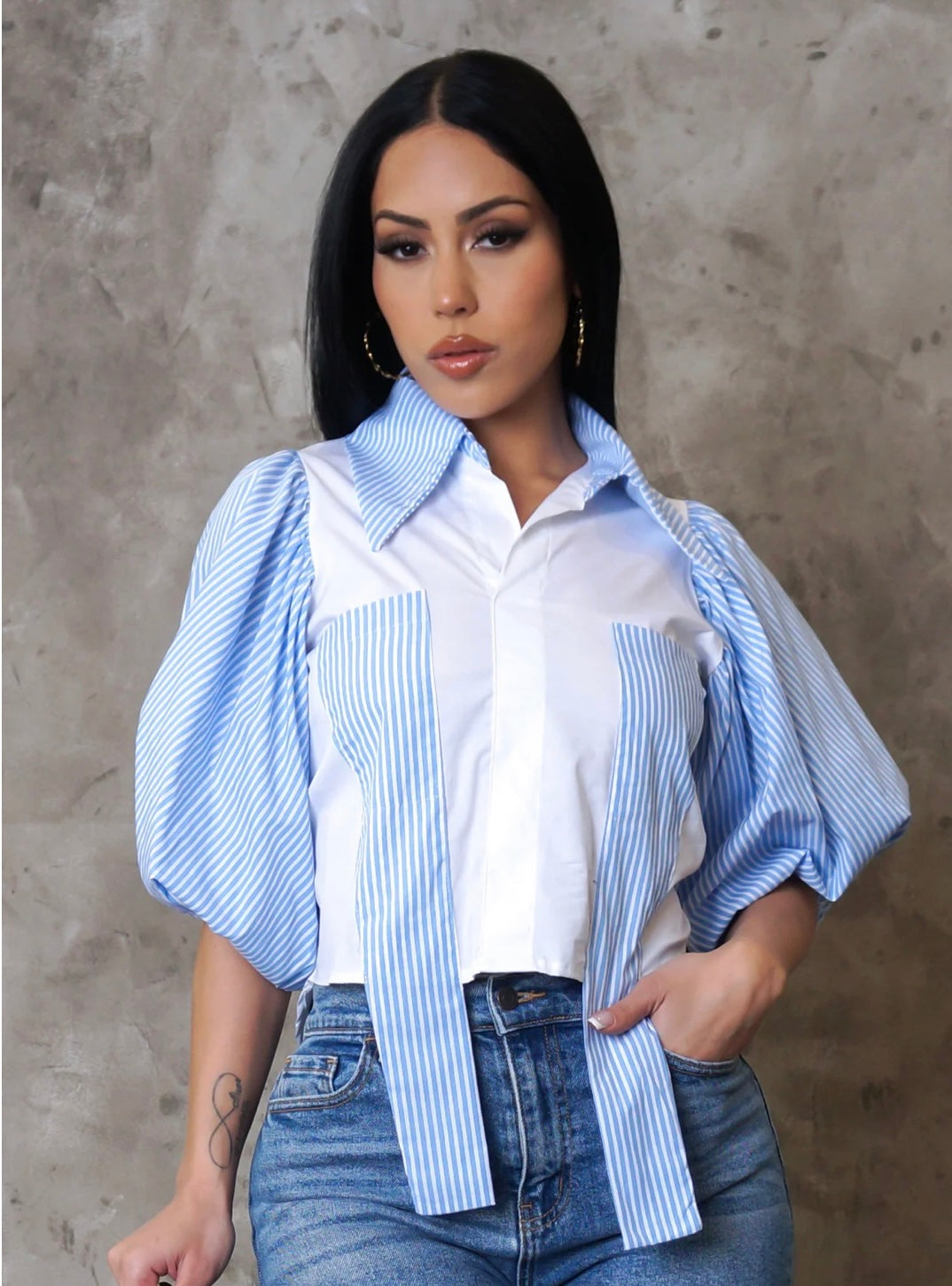 Poplin Stripe Crop Top