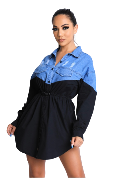 Denim Block Mini Dress