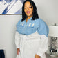 Denim Block Mini Dress-Plus Size